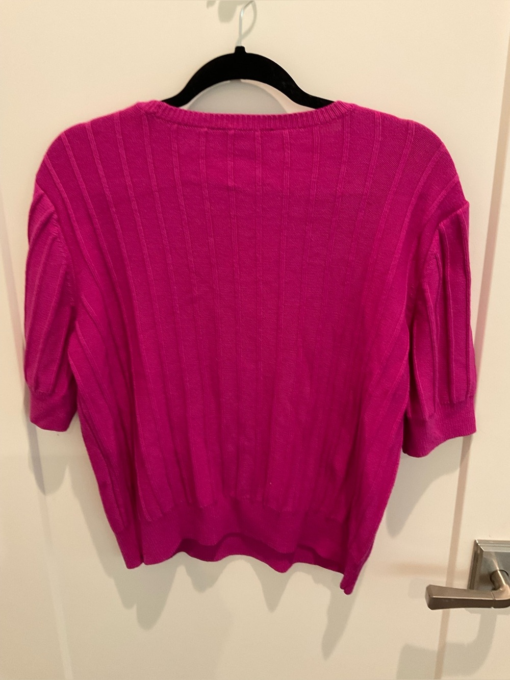Ann Taylor Short-Sleeve Ribbed Knit Top in Dark Pink - Picture 3 of 7